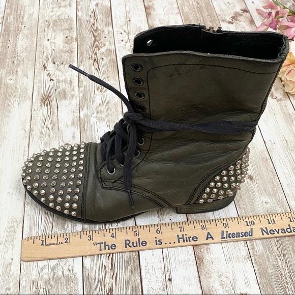 Steve Madden Studded Tarnney Green Combat Boots - Picture 9 of 15
